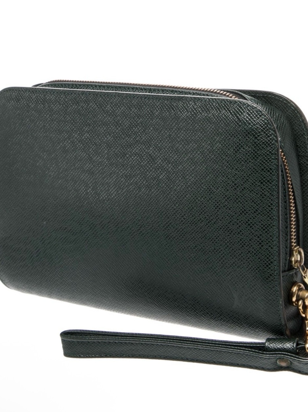 Louis Vuitton Dark Green Saffiano Wristlet Clutch